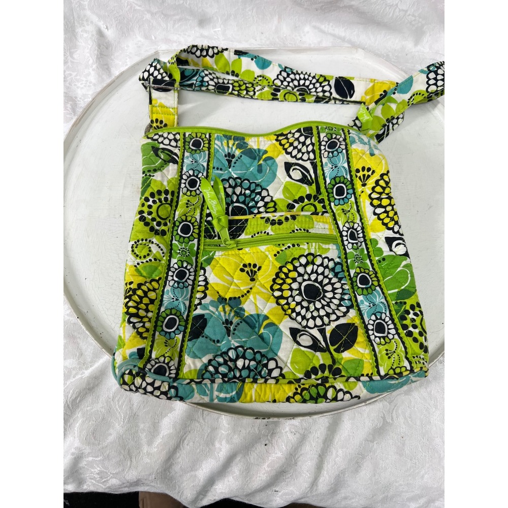 Vera Bradley Hipster Crossbody Bag Sun Valley Floral Quilted Cotton Green Yellow